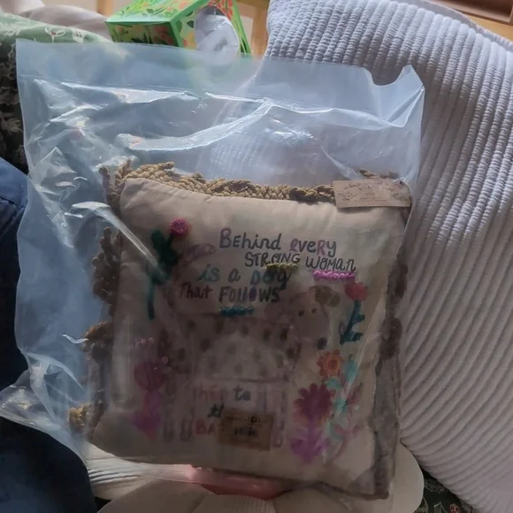 Natural Life Colorful Dog Embroidered Pillow - Picture 4 of 6